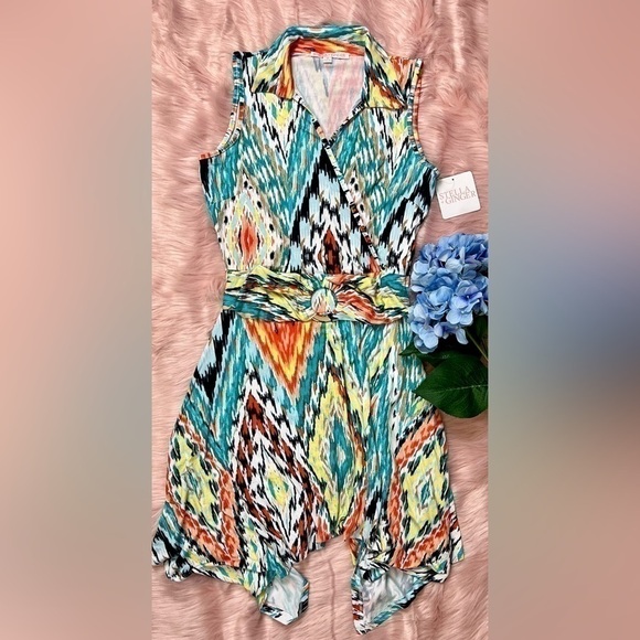 NWT- Asymmetrical Bold Print, Faux Wrap Dress, Sz Med By Stella + Ginger - Picture 9 of 12